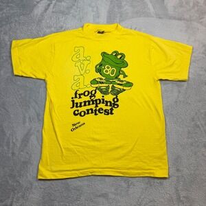 Vintage Anvil Frog Jumping Contest T Shirt Mens L Yellow New Orleans 80s